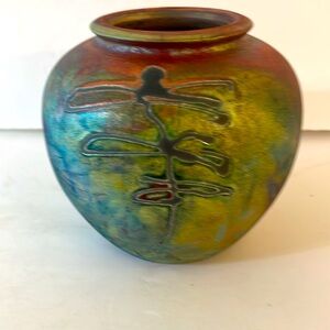 Raku Vase Copper glazed “Mars”  Blue Green signed